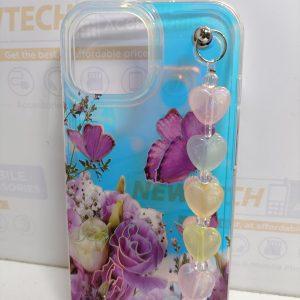iPhone 15 iPefet Flower Pattern With Beaded Chain Hand Strap