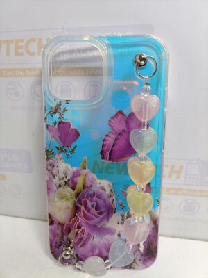 iPhone 15 iPefet Flower Pattern With Beaded Chain Hand Strap