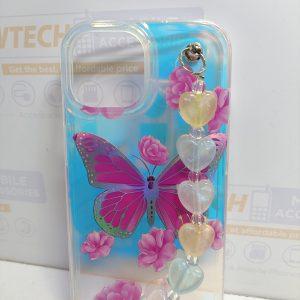 iPhone 15 iPefet Flower Pattern With Beaded Chain Hand Strap