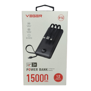 Veger VP-1147 QC Powerbank 15000mah with Multi Cable + LED Screen – Black
