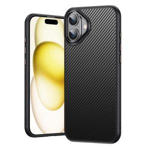iPhone 16 Plus Magsafe Carbon Fiber Texture PC + TPU Cover – Black