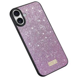 iPhone 16 Plus SULADA Leather+PC+TPU Glitter Sequins Cover – Purple