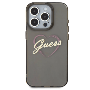 Guess IML Cover With Heart Logo For iPhone 16 Pro – Black(GUHCP16LHCHGSPK)