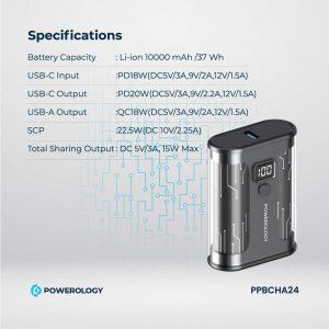 Powerology Crystalline Series Powerbank 10000mAh PD 35W – Transparent/Grey (PPBCHA24)
