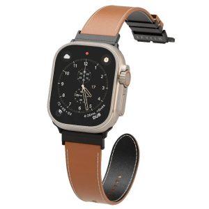 Levelo Montre Roating Leather Band for Apple Watch 45/49MM – Black/Brown(LVLWS49BKBR)