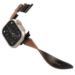 Levelo Montre Roating Leather Band for Apple Watch 45/49MM – Black/Brown(LVLWS49BKBR)