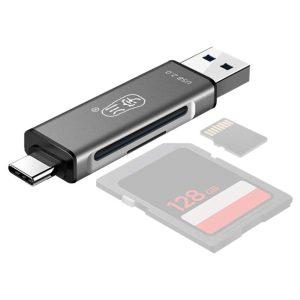 KAWAU C256Q Type-C+USB for SD TF Memory Card Reader Aluminum Alloy OTG