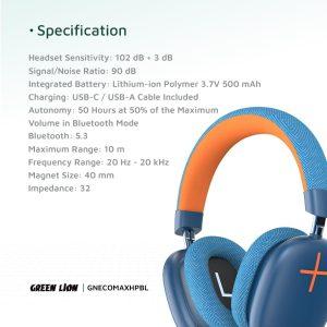 Green Lion Echo Max Headphone – Blue(GNECOMAXHPBL)