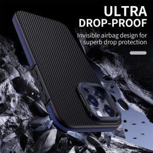 iPhone 16 Pro Carbon Fiber Texture Cover Invisible Kickstand – Black