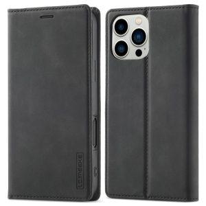 iPhone 16 Pro Max LC.IMEEKE Wallet Microfiber Flip Leather Cover – Black