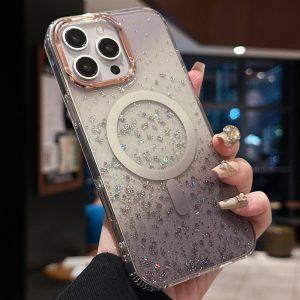 iPhone 16 Pro Max MagSafe IMD Bling Glitter PC+TPU Back Cover – Black