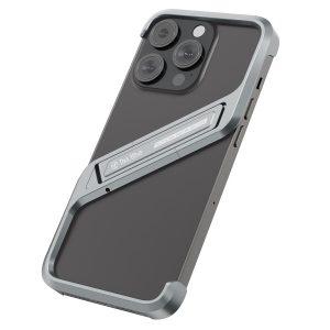 iPhone 16 Pro Frameless S-shaped Aluminium Alloy Cover with Kickstand – Grey