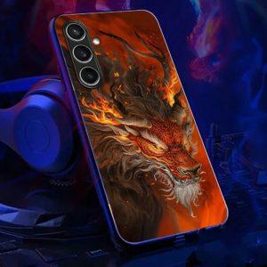 Samsung Galaxy A55 Red Fire Dragon Pattern Printed TPU Cover
