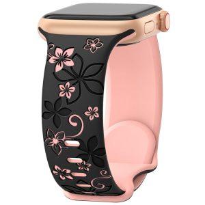 Silicone Floral Band For Apple Watch 42/44/45/49 – Black/Pink