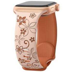 Silicone Floral Band For Apple Watch 42/44/45/49 – Pink/Brown