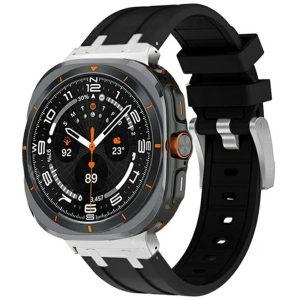 Samsung Galaxy Watch Ultra 47mm Watch Strap Silicone Watch Band – Silver+Black