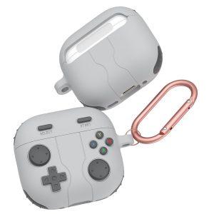 AirPods 4 Game Console Shape Silicone Case with Carabiner – Rock Grey
