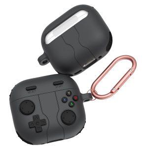 AirPods 4 Game Console Shape Silicone Case with Carabiner – Dark Grey