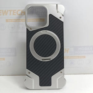 iPhone 15 Pro Max NY Carbon Shockproof Cover With Round Kickstand – Natural Titanium