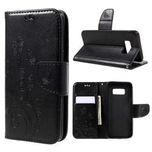Samsung Galaxy S8 Imprinted Flora Butterflies Leather Wallet Phone Cover – Black