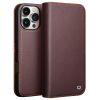 QIALINO iPhone 16 Pro Flip Stand Genuine Leather Wallet Cover - Brown