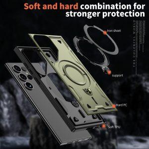 Samsung Galaxy S22/S23 Ultra Rugged MagSafe PC+TPU Kickstand Cover – Olive Green