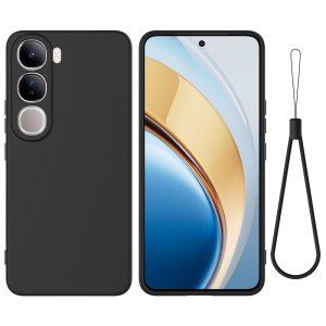 Vivo V40 Lite 5G/4G Liquid Silicone Cover with Hand Strap – Black
