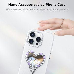 iPhone 16 Pro Max PYNANA PN-16YJ4 Heart-Shape Mirror Leather Cover – Silver