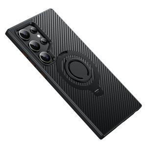 Samsung Galaxy S24 Ultra MagSafe Kickstand Carbon Fiber Cover with Silicone Ring – Black