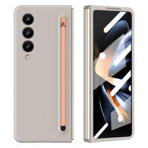 Samsung Galaxy Z Fold4 Anti-Drop Cover PC with Stylus – Beige+Pink Stylus