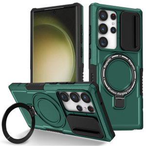 Samsung Galaxy S23 Ultra CamShiled MagSafe PC+TPU Kickstand Cover – Blackish Green