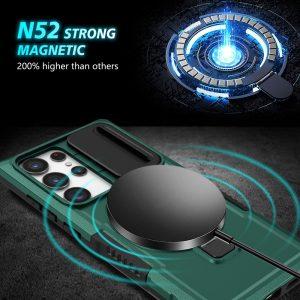 Samsung Galaxy S23 Ultra CamShiled MagSafe PC+TPU Kickstand Cover – Blackish Green