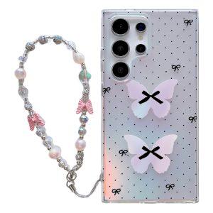 Samsung Galaxy S24 Ultra Pattern Print Butterfly Cover with Chain Strap