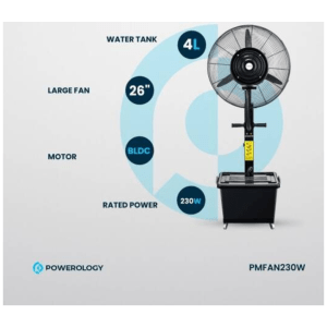 Powerology 230W Mist Fan with 26 inches Stand and 40L Water Tank – Black (PMFAN230W)