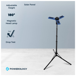 Powerology Camping Solar Foldable Tripod LED Light IPX4 3.7V 2600mAh – Blue (PWCSFTLDL)