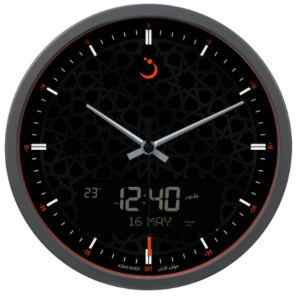 Al-Fajr Round Digital & Analog Adhan Wall Clock CR-23B Pattern Black