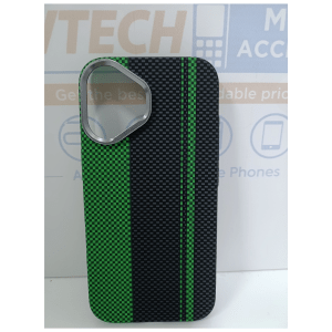 iPhone 16 BUVU Magpita Carbon Fiber Green Strip Cover – Black