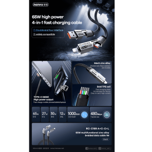 REMAX 2 in 1 RC-C189 Type C to C and USB A to Lightning Braided Cable Black