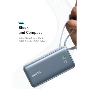 Anker Nano 10000mAh Power Bank 30W Built-In USB-C Cable – Blue A1259H