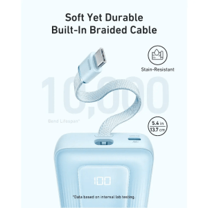 Anker Zolo 10000mAh 30W Power Bank Built in USB-C Cable – Blue Light A1688H