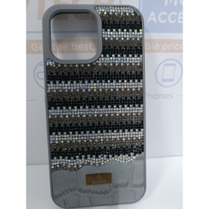 iPhone 16 Pro Max RMO Shining Leather Stones Cover – Gray