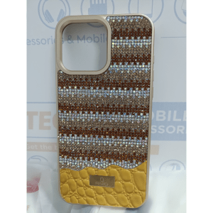 iPhone 16 Pro RMO Shining Leather Stones Cover – Brown
