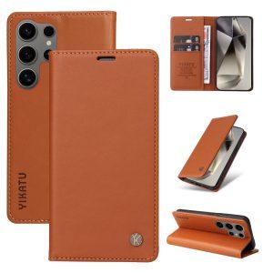 Samsung Galaxy S25 Ultra YIKATU YK-001 Leather Flip Magnetic Closure – Brown