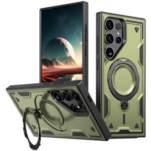 Samsung Galaxy S25 Ultra MagSafe Military Protection PC+TPU Kickstand Cover – Olive Green