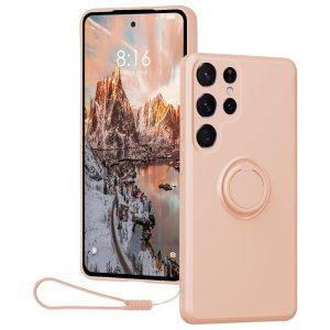 Samsung Galaxy S25 Ultra Silicone Cover with Strap Ring – Pink
