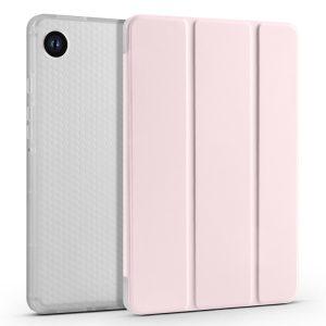 Samsung Galaxy Tab A9+ Clear Back Tri-fold Leather Cover with Pen Slot – Pink