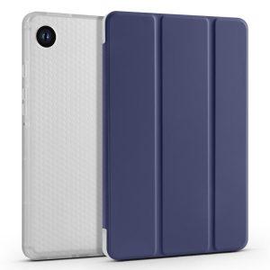 Samsung Galaxy Tab A9+ Clear Back Tri-fold Leather Cover with Pen Slot – Dark Blue