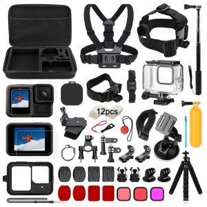 GoPro Hero 13 Waterproof Case Chest Strap Glass Screen Protector & Selfie Stick Accessories Kit