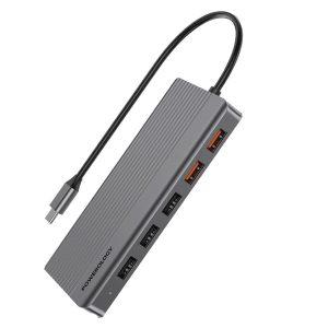 Powerology 12in1 USB-C Hub HDMI Type-C 100W PD Ethernet VGA USB SD MicroSD 3.5AUX – Gray (P121HBCGY)