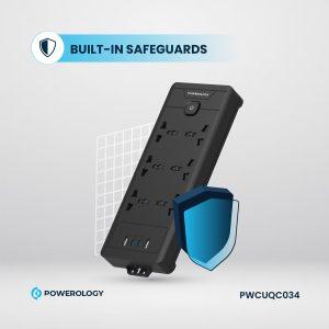 Powerology PD20W QC 3.0 2A + 2 Type C 6 Port Socket 3M – Black (PWCUQC034)